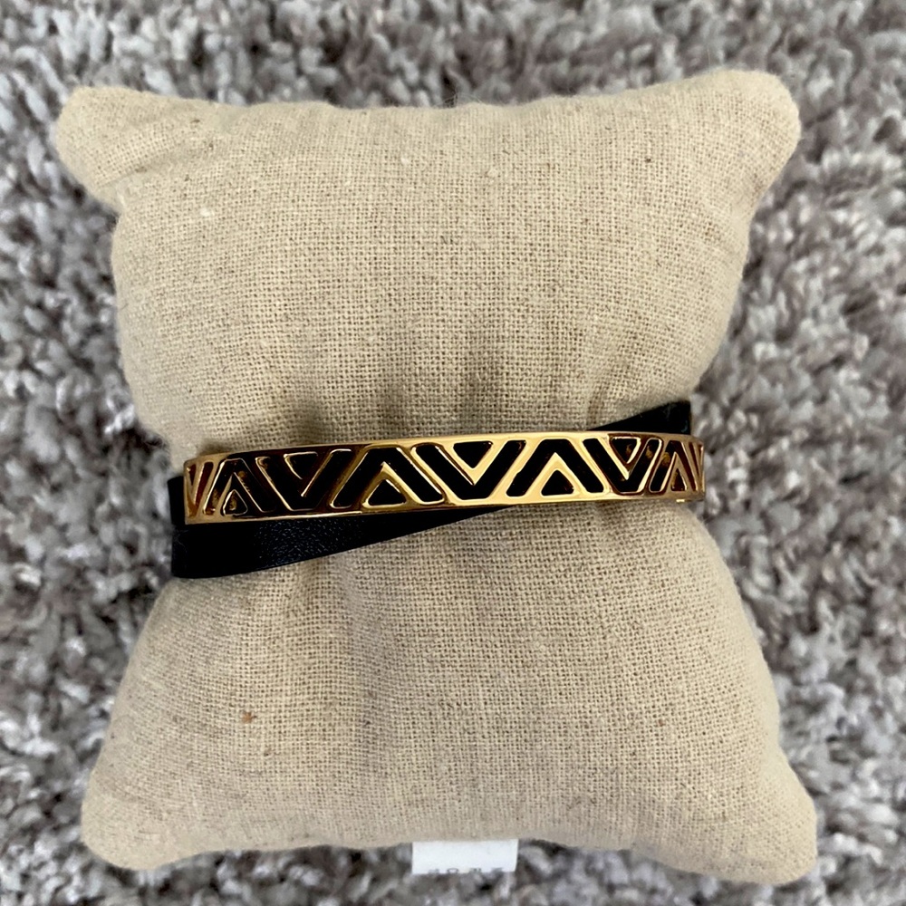 Stella & Dot black leather wrap bracelet